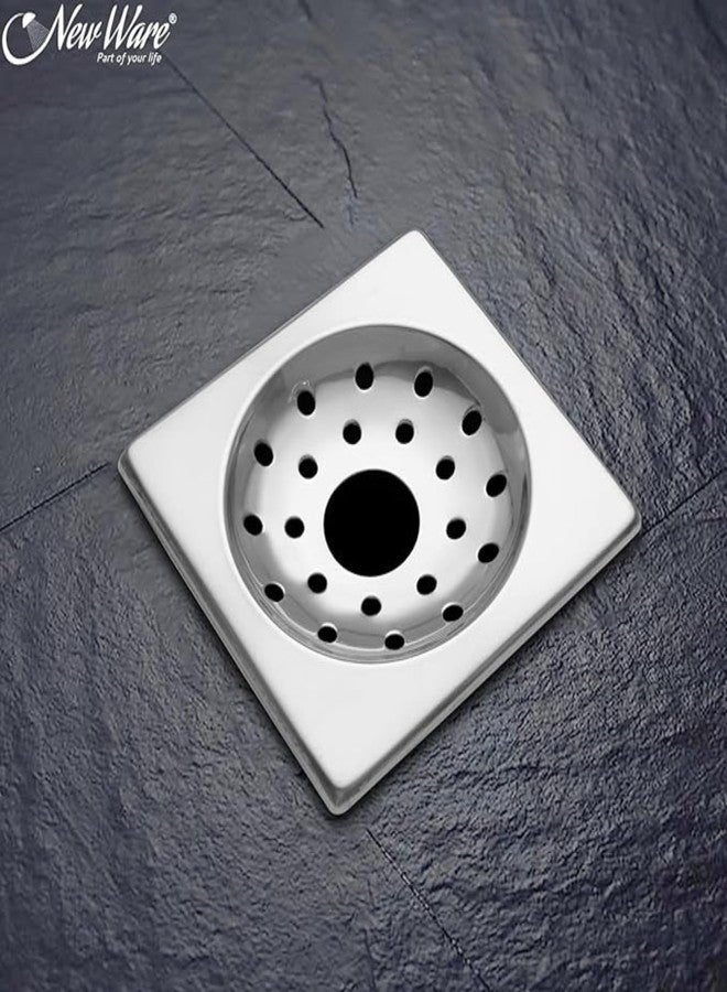 NEW WARE 6 x 6 Inch Square Stainless Steel Bathroom Floor Drain with Hole | Chrome Finish Shower Water Drain Grating - Image 2